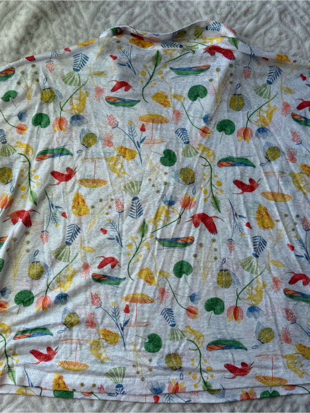 Joie Women’s XL 100% Linen Floral Bird Print Sleeveless Collared Top Coastal - Picture 8 of 8